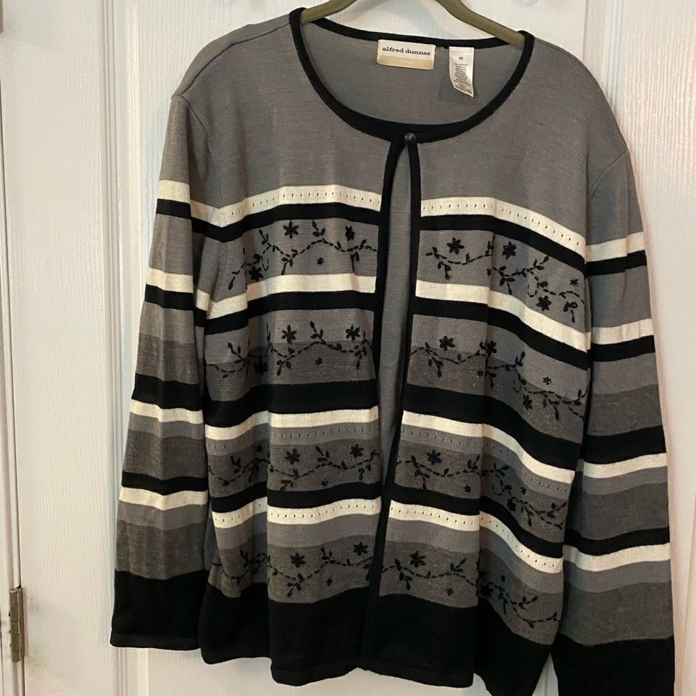 Vintage Alfred Dunner 2X Striped Beaded‎ Floral Sweater (2-in-1) EUC